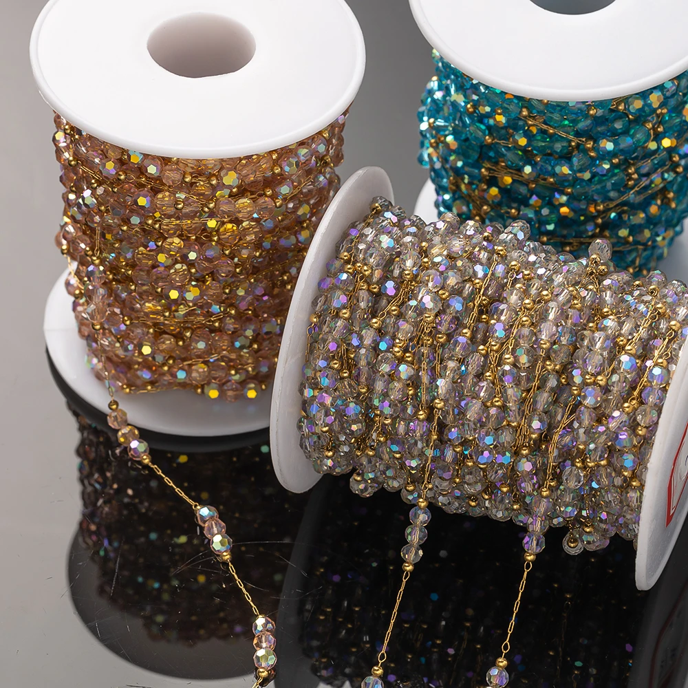 1 Meter bunte Edelstahl transparente Kristallglasperlenkette für DIY Halskette Armband Schmuckherstellung Zubehör – Detail 4