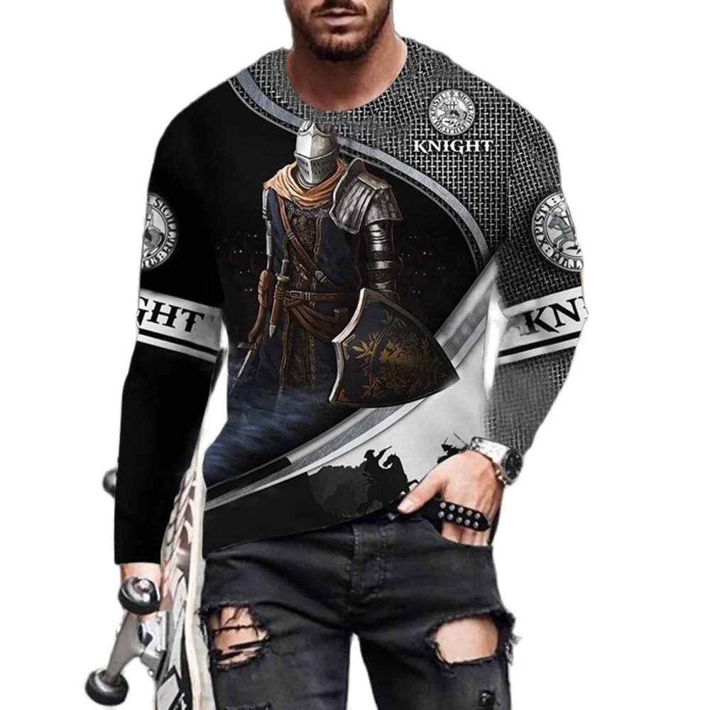 2022  Men'S T-Shirt Fashion King Printed Pattern Long Sleeve Round Neck Oversized Top Street Spring Personalized Clothes Shirt