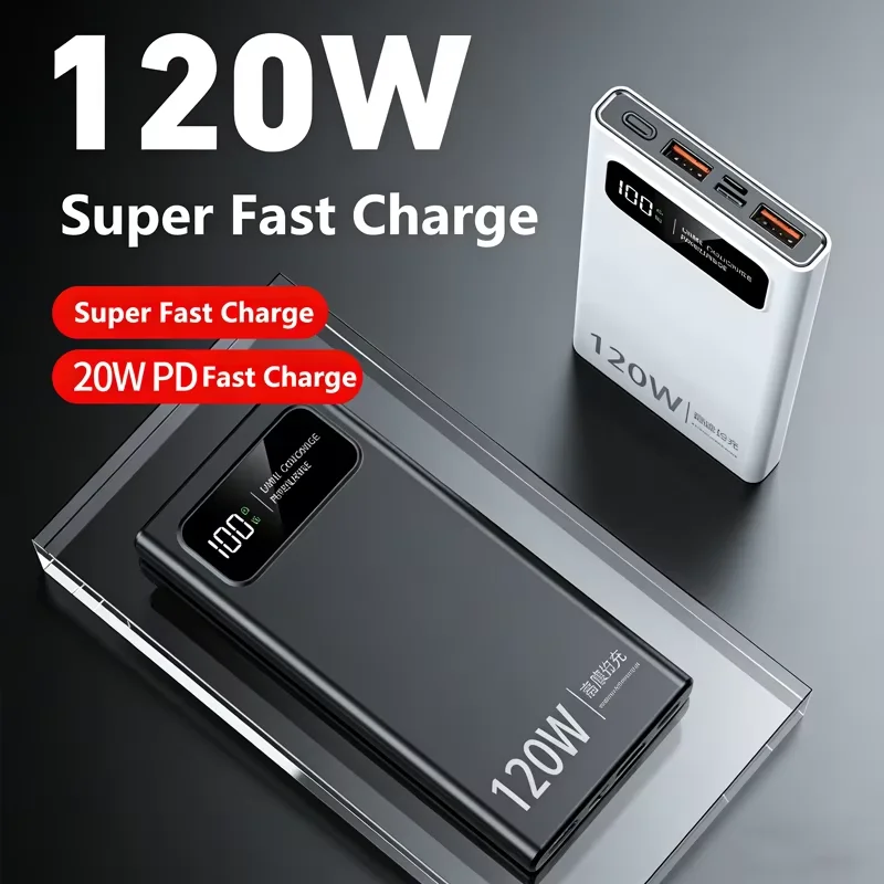 레노버 200000mAh 파워뱅크 120W 초고속 충전 휴대용 모바일 전원 초대용량 디지털 디스플레이 외장 배터리