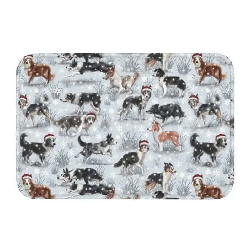 

Custom Cute Christmas Border Collie Dog Doormat Mat Anti-Slip Pet Animal Bath Kitchen Bedroom Rug Carpet 40*60cm