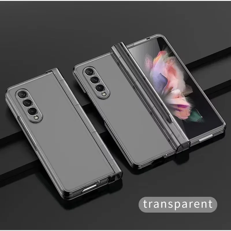 Phone Case For Samsung Galaxy Z Fold 6 5 4 3 5G With Pen Slot Holder For S Pen Hinge Plastic Cover With Front Screen Glass 6