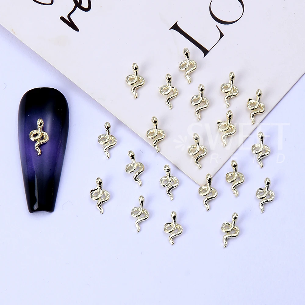 20pcs Y2K Gold Sliver Alloy Snake Nail Decorations 3D Metal Snake Nail Charm DIY Manicure Parts Nail Art Decoration Accessories
