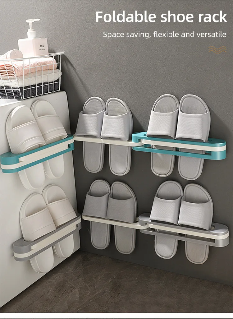 Description Picture 3 of itemBathroom slipper storage rack Hole free wall mounted storage shoe rack Bathroom slipper rack Hook