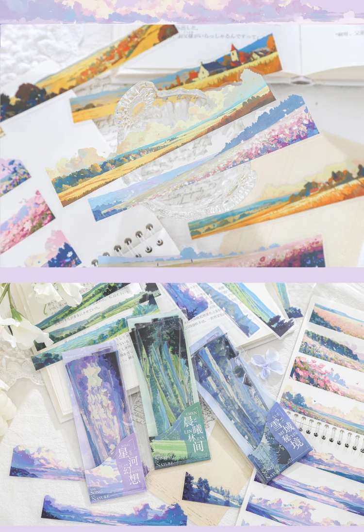 10 Stück Streifen Landschaft PET Aufkleber Pack natürliche Landschaft Junk Journal DIY Scrapbooking Schulbedarf Collage Briefpapier Aufkleber – Detail 7