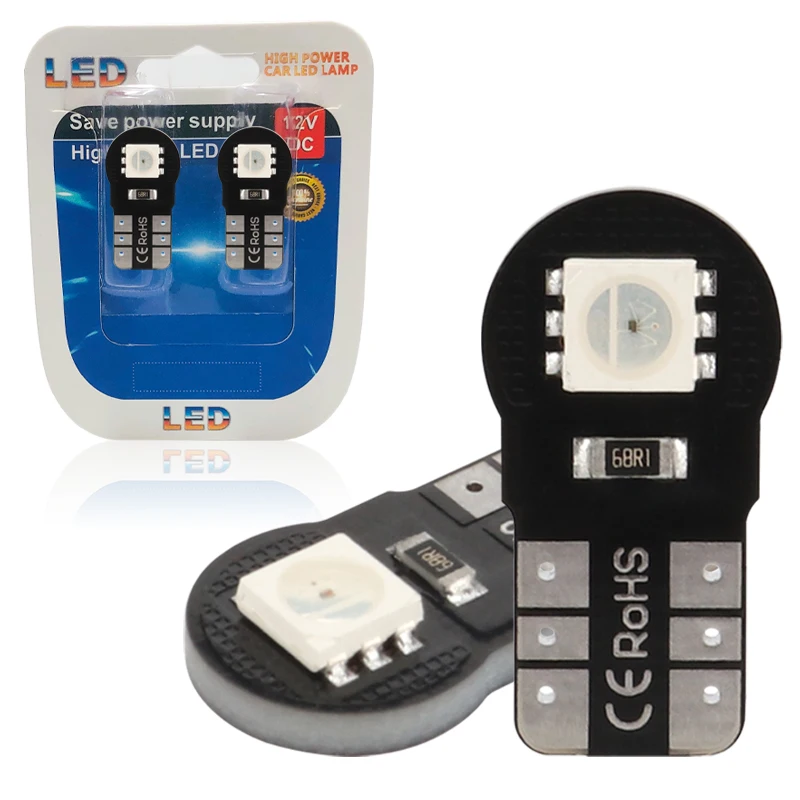 

100x T10 W5W WY5W 5050 RGB 2SMD LED Bulbs Canbus 168 194 Led 5w5 Car Interior Dome Reading License Plate Light Signal Lamp 12v