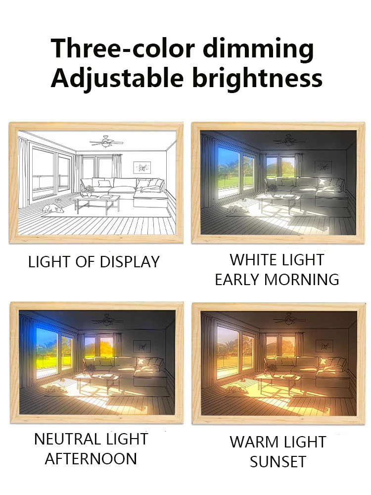 LED Painting Decorative Lights Painting Wall Art Light USB Powered Dimming with Wooden Picture Frame for Birthday Gifts