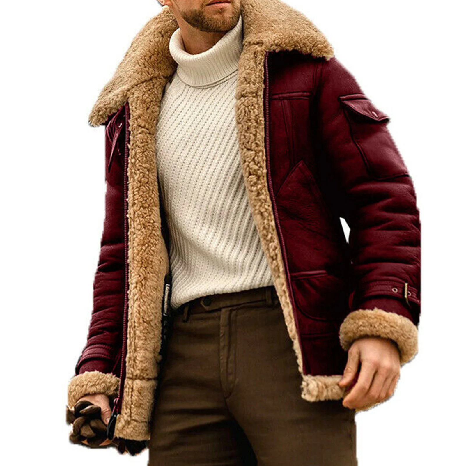 Men's Leather Jacket Made Of High Quality Fiber For Cold Protection