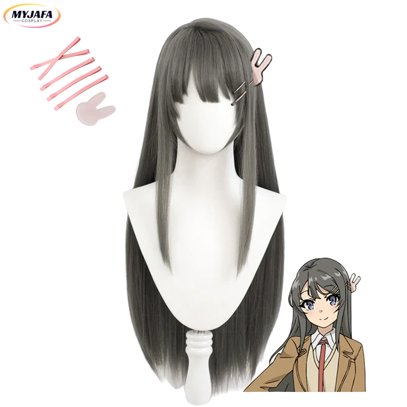 

Sakurajima Mai Cosplay Wig Rascal Does Not Dream Of Bunny Girl Senpai Long Straight Black Gray Hair Anime Wigs + Wig Cap
