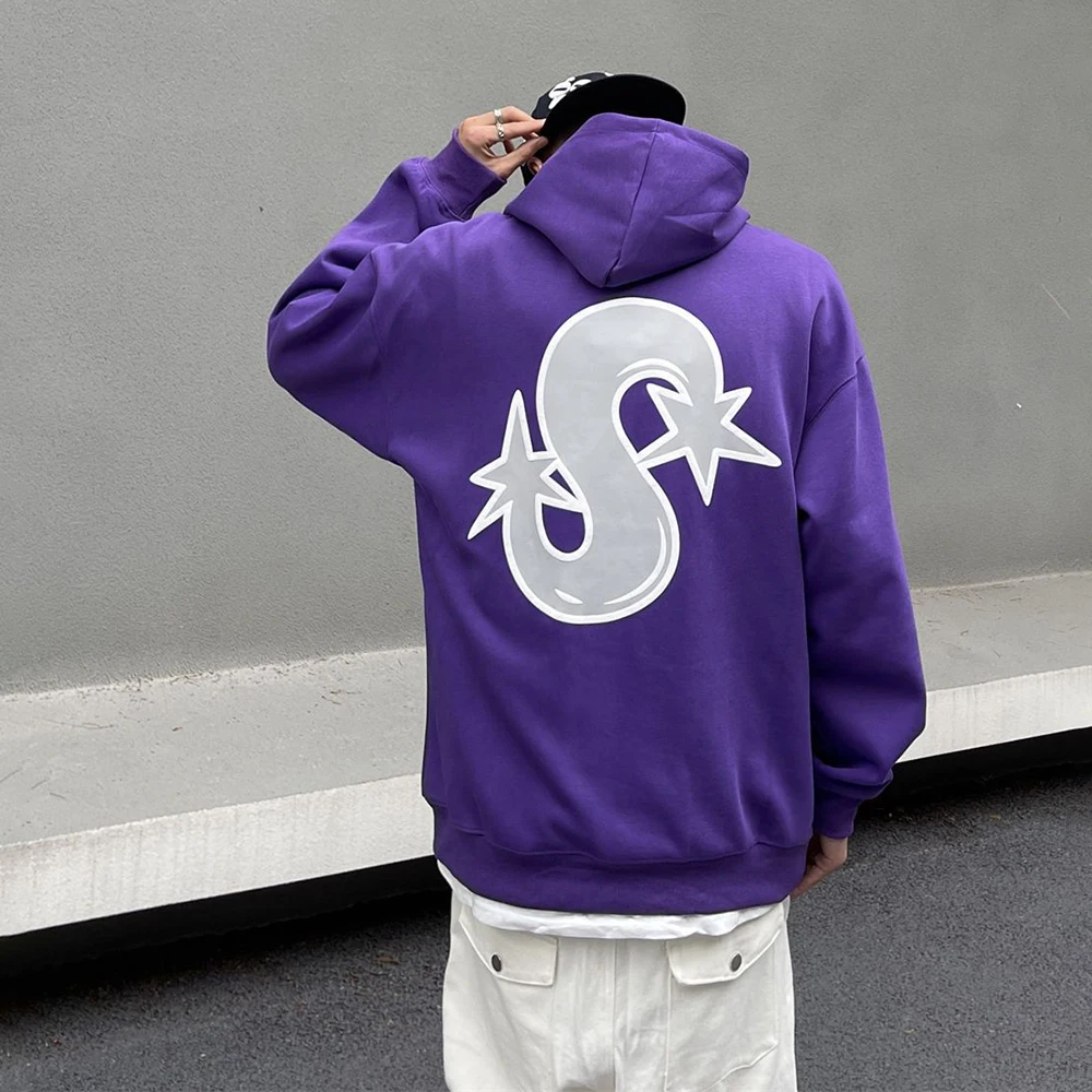 Cotton Blend Hooded Sweatshirt For Men American Loose Fashion Versatile Trendy Personalized Printed Letter Graffiti Street Top