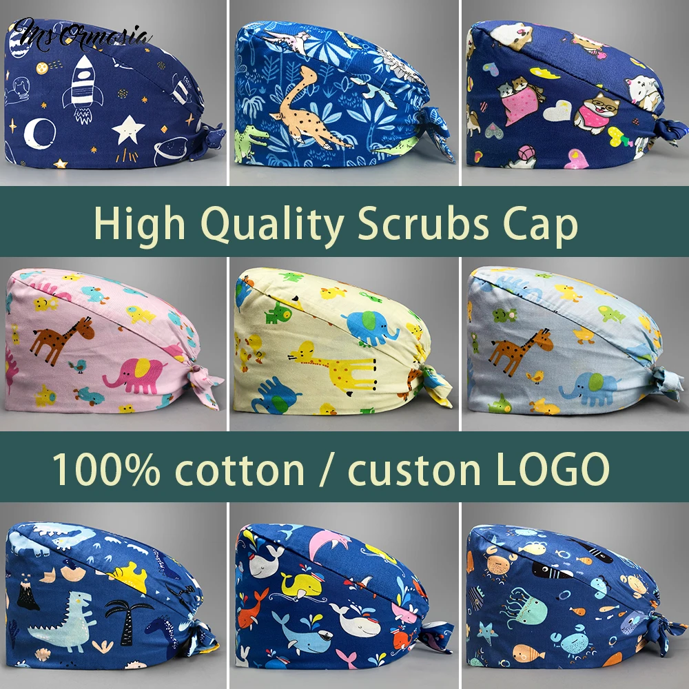 

Print Multicolor Surgical Cap Hospital Workers Work Scrubs Caps Unisex Breathable Elastic Nurse Hat Pet Operating Room Scrub Hat