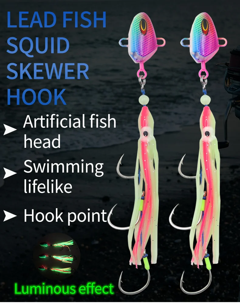 ZYZHE Meeresangel-Hybrid-Jig 100/150/200G Bionischer Bleifischkopf + Oktopus-Softköder + Scharfe Haken Meeresangelhaken Angelzubehör – Detail 1