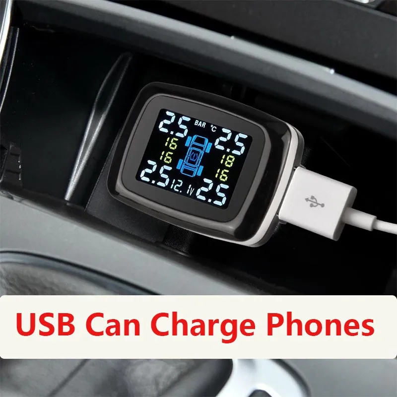 Car TPMS Digital Tire Pressure Monitoring System car tire pressure monitor car tire pressure sensor Sensors USB Port Security Alarm decoration accessories tool Cigarette Lighter