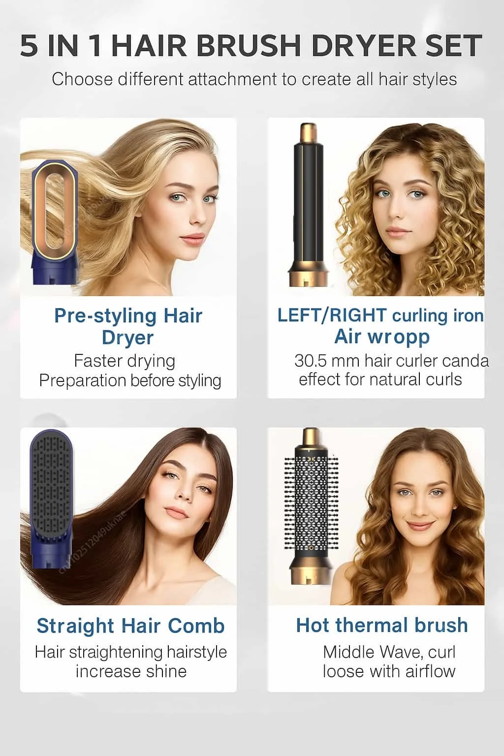 10 5-in-1-Haartrockner, Heißluftkammbürste mit Lockenstab, Haarglätter für Locken, Glätten und Volumen im Salon-Stil – Detail 17