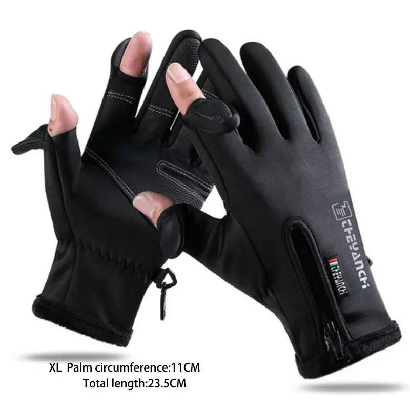Winter Angeln Handschuhe 2 Finger Flip Wasserdicht Winddicht Foto Frauen Männer Handschuhe Samt Warmen Schutz Fisch Angeln Handschuhe – Detail 3