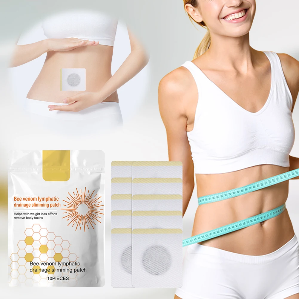 10Pcs/Bag Bee Venom Patches Relieve Stress Lymphatic Drainage Slimming Patch Weight Loss Belly Slimming Patch for Women Men