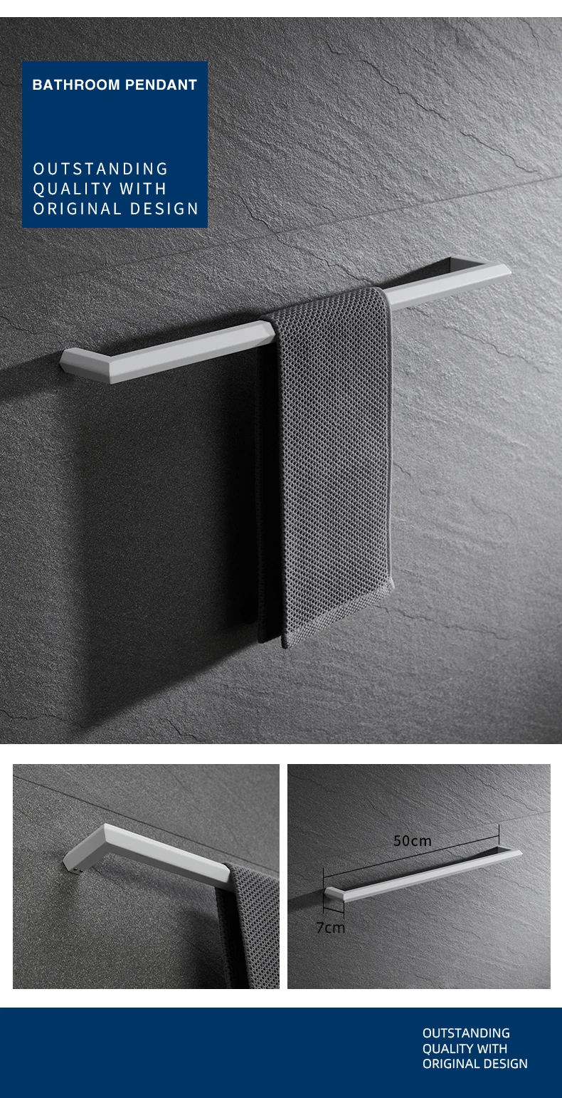 Description Picture 4 of itemStainless Steel 304 White Wall Mounted Bathroom Towel Ring Toilet Tissue Paper Holder Robe Hook Hardware Set