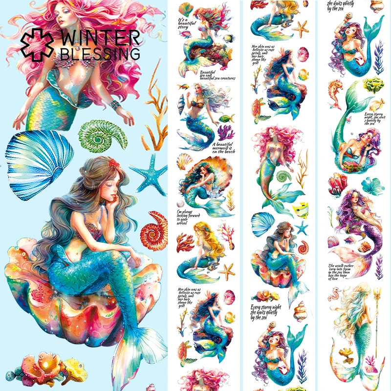 2m Laser Holographic Silvery Mermaid PET Washi Tape Starfish Transparent Roll Stickers Decorative Tape For Scrapbooking Journal 5