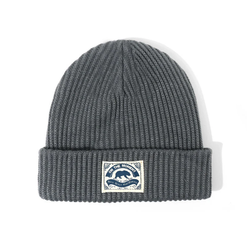 Unisexe Tricoté Sans Bords Chapeau Bonnet Solide Dessin Animé Ours Imprimé Casquette élastique Automne Hiver Chaud Femmes Hommes Skullcap Bonnet Décontracté