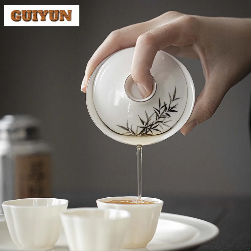 75ml Exquisite Hand-painted Bamboo Gaiwan Mini Ingot Hand Grab Bowl Tea Tureen Tea Maker Cover Bowl Services Supplies Craft