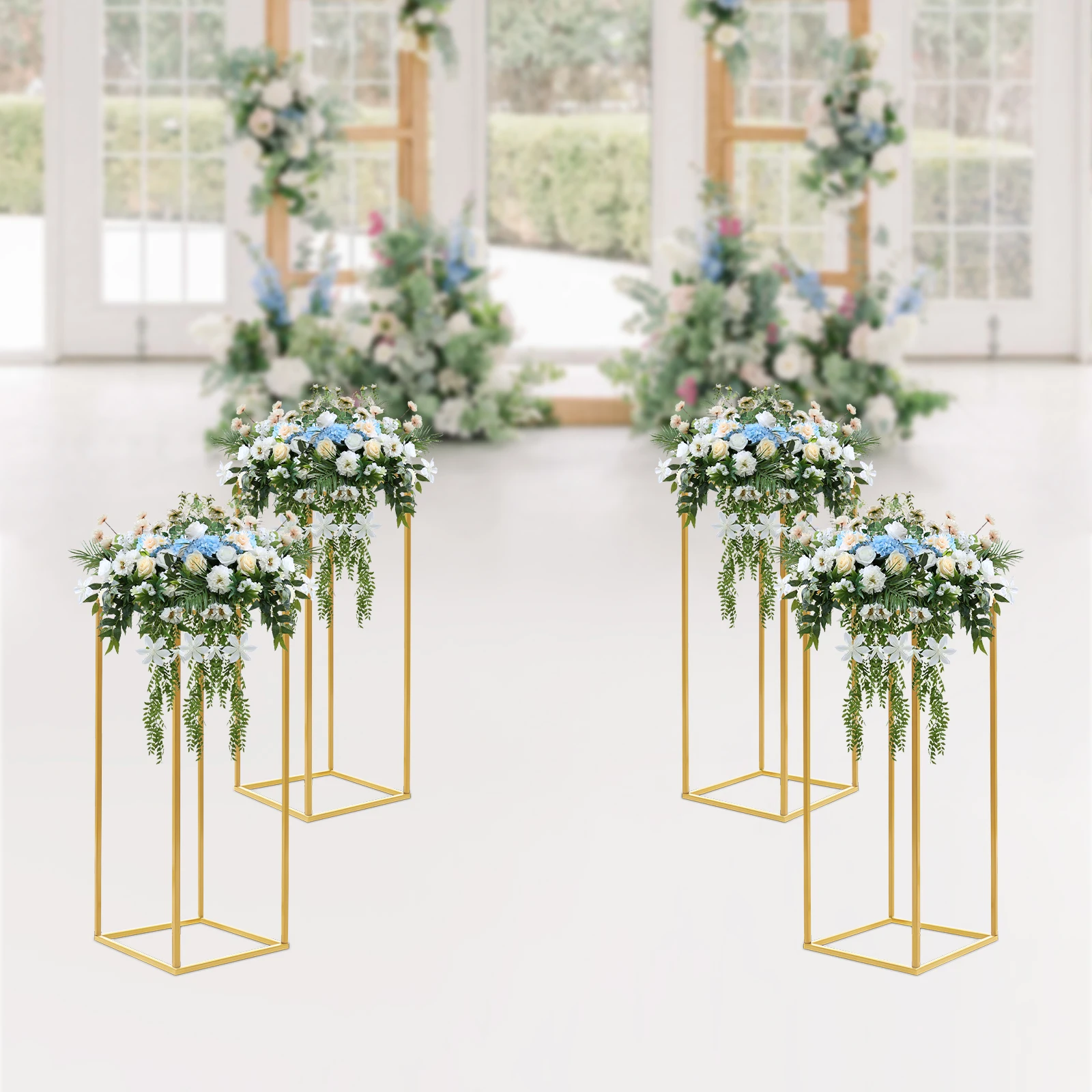 Wedding Vase Geometric Centerpieces 24In Gold Metal Flower Display Stand 4PCs Column Table Holder