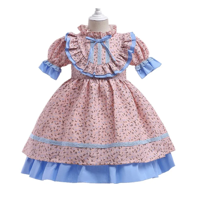 

Flower Vintage Court Girls Dress for Spanish Ruffles Birthday Party Princess Vestidos Toddler Kids Easter Costume for Carnival
