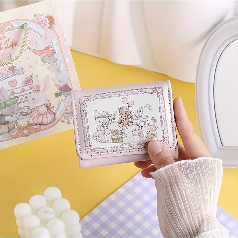 Girl dream spring picnic series rabbit bear purse lovely original design anti-degaussing multi-card position
