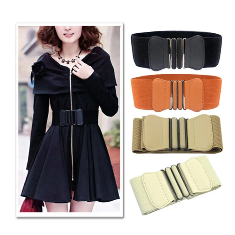 

Women Waist Belt Cummerbund Elastic Belt Square Buckle Black Dress Decorate Waistband Women Wide PU Leather Elastic Waistband