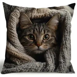 Luxurious Velvet Tabby Cat Pillow Cover - Elegant Home Decor and Thoughtful Gift - 45x45cm (1)