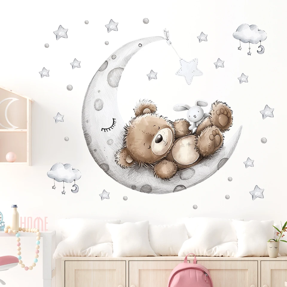 Peel & Stick Baby Bear Sleeping Wall Decals - Cute Nursery Decor With Pink Heart For Girls Room - View #6