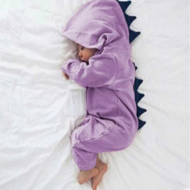 Newborn Baby Clothing New Fashion leisure Clothes Boy Girl Dinosaur Hooded Romper Jumpsuit Outfits Autumn Winter Kids Clothes - 4