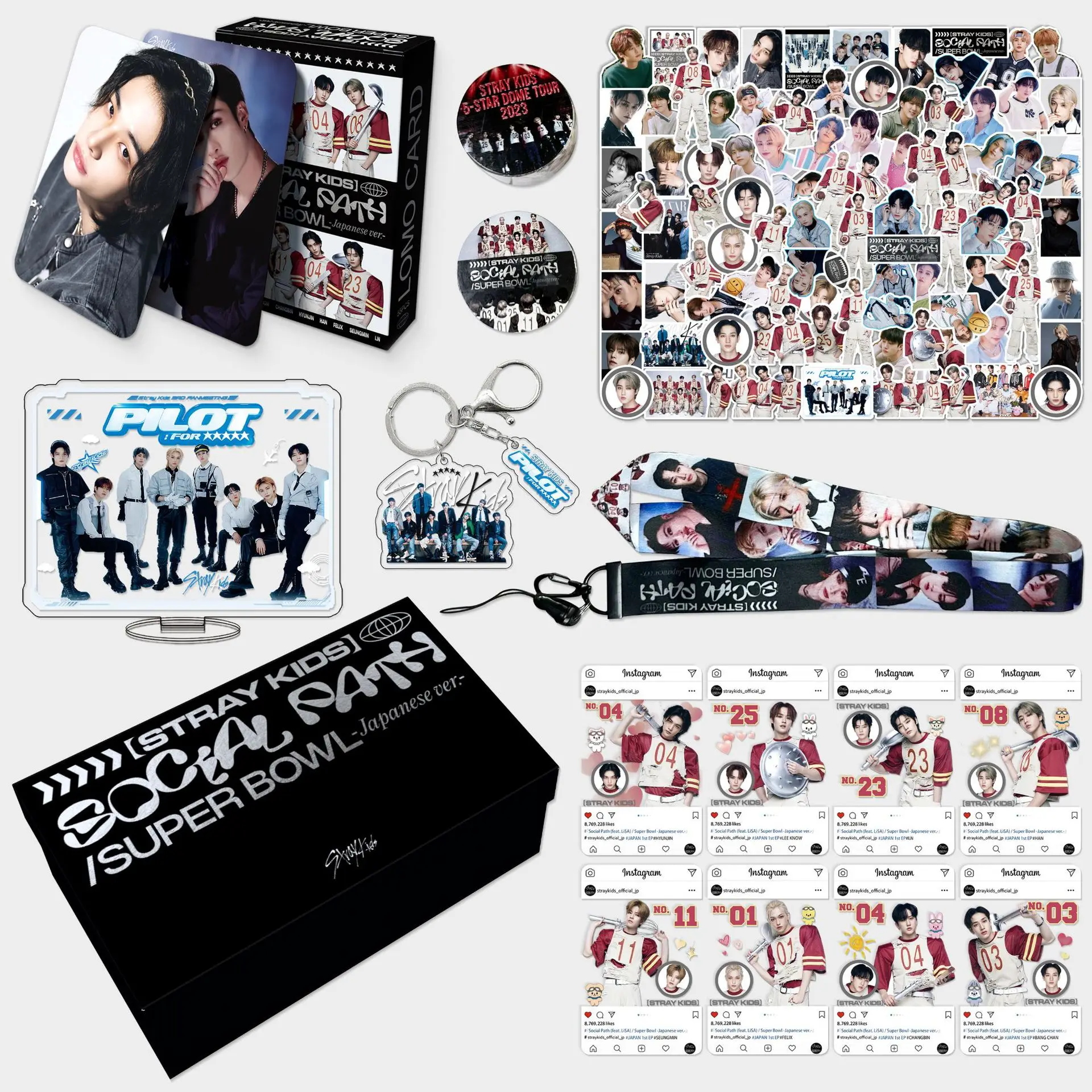 

KPOP Korean Stray Kids New Album Peripheral Keychain Sticker Gift Box LOMO Card Hanging Rope Standing Card Gift Bag Fans Gifts
