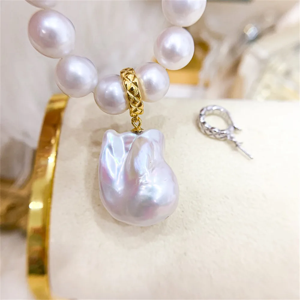 

DIY pearl small accessories S925 sterling silver pendant with empty clasp and silver necklace pendant with 9-15mm round shape