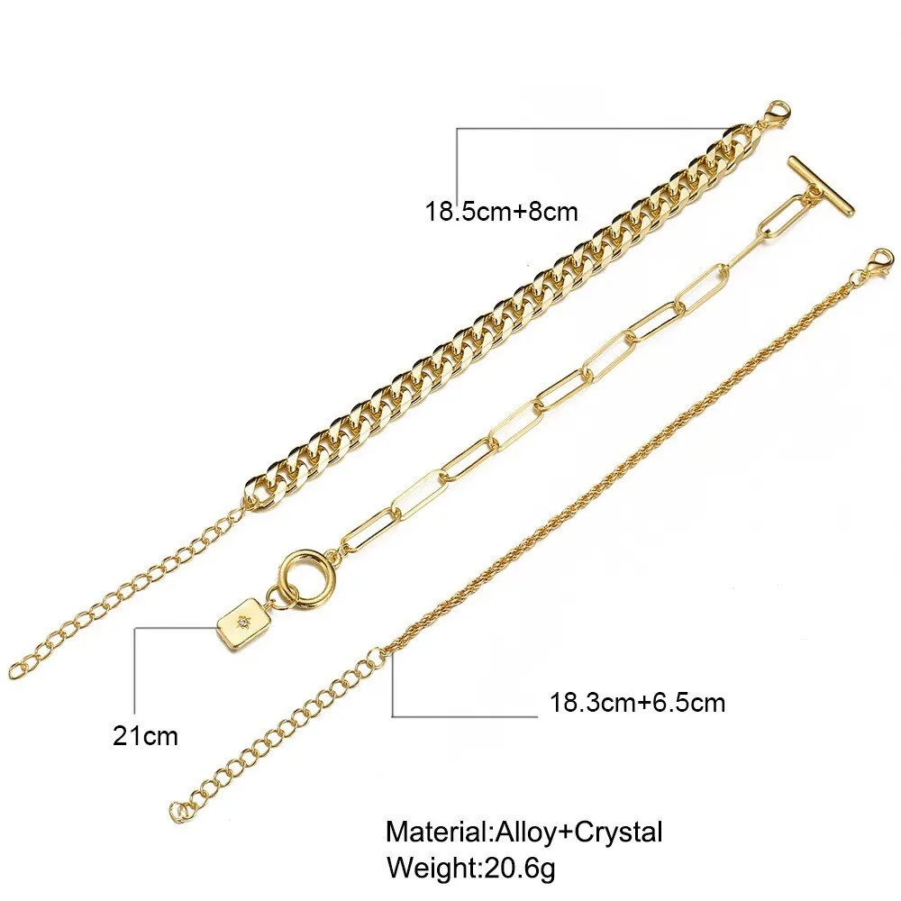 3Pcs Metal Bracelet European And American Style Thick Chain Personality Twist Ot Buckle Tag