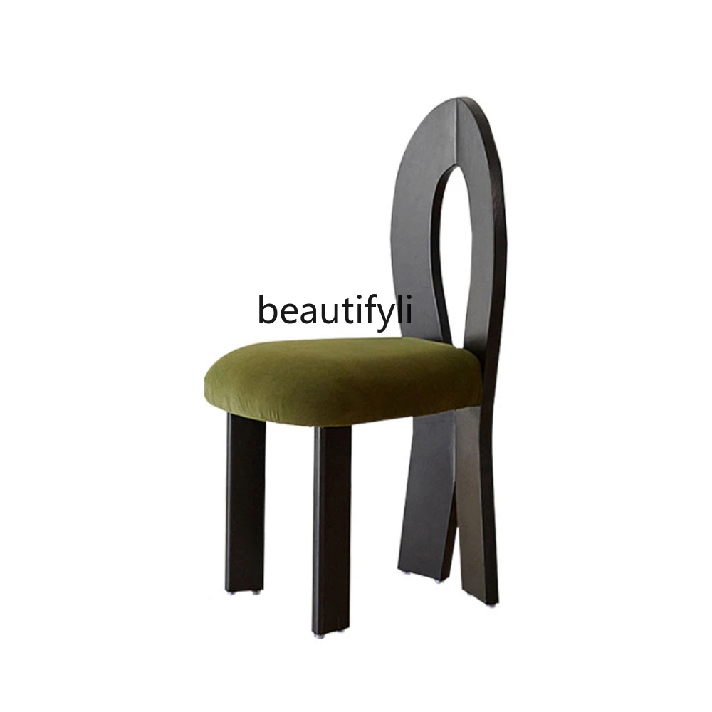 

Mermaid Chair Nordic Mid-Ancient Minimalist Leisure Chair French Retro Black Solid Wood Dining Chair with Backrest