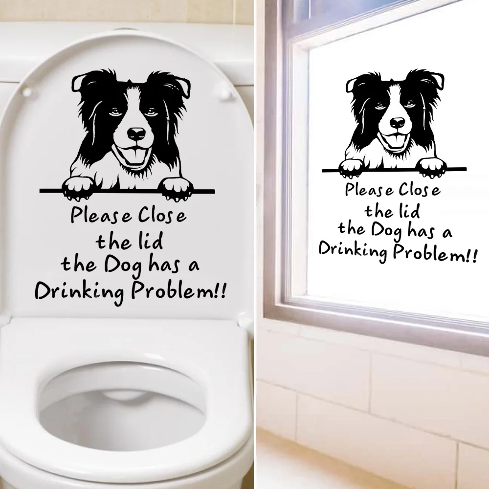 Funny Bathroom Toilet Lid Stickers Close Lid Dog Has Drinking Problems Toilet Decals Self Adhesive Seat Decals Decor