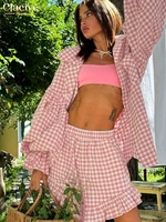 Clacive Fashion Loose Stripe 2 Piece Sets Women Outfit 2025 Elegant Long Sleeve Shirt With High Waist Ruffle Shorts Set Female - Image 4