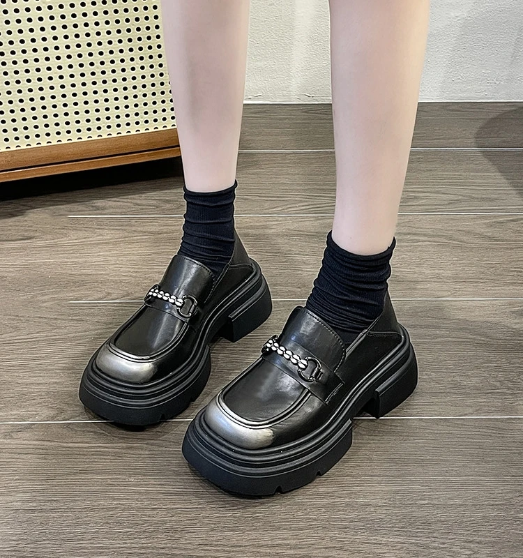 

Женские туфли в британском стиле, повседневные универсальные кроссовки на платформе, оксфорды, без застежки, с круглым носком, в стиле преппи, осень