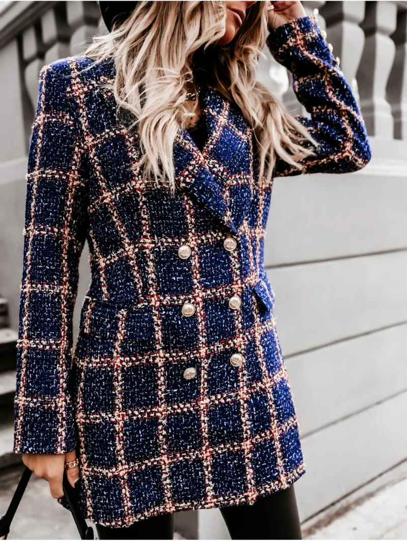 Women's New Sexy Fashion Vacation Style Casual Commuting Street Style Long Sleeved Suit Collar Double Breasted Coat Coat