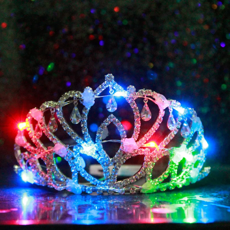 

Halloween Queen Crown LED Princess Rainbow Light Up Tiaras Wedding Bride Crowns Party Stage Wear Show Props Rave Accessories