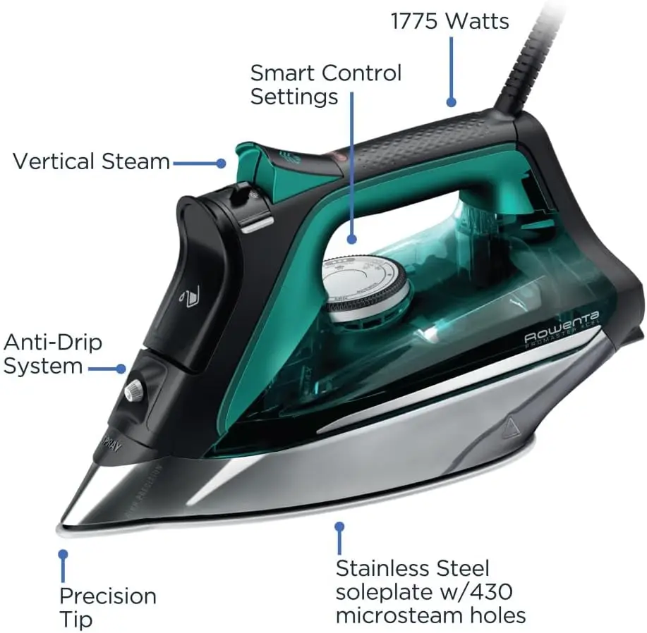 Stainless Steel Soleplate Steam Iron for Clothes, 210 g/min, 400 Microsteam Holes, 1775 Watts, Auto-Off, Ironing 5
