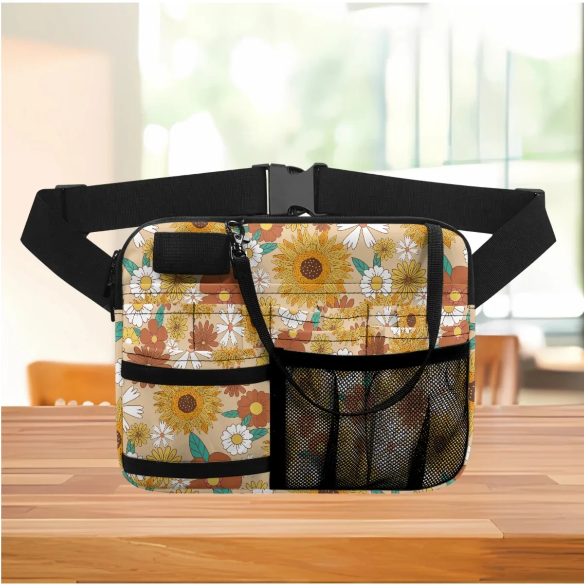 Fashion Sunflower Print Casual Nurses Fanny Pack Portable Waist Organizer for Stethoscopes Bandage Scissors Medical Supplies New