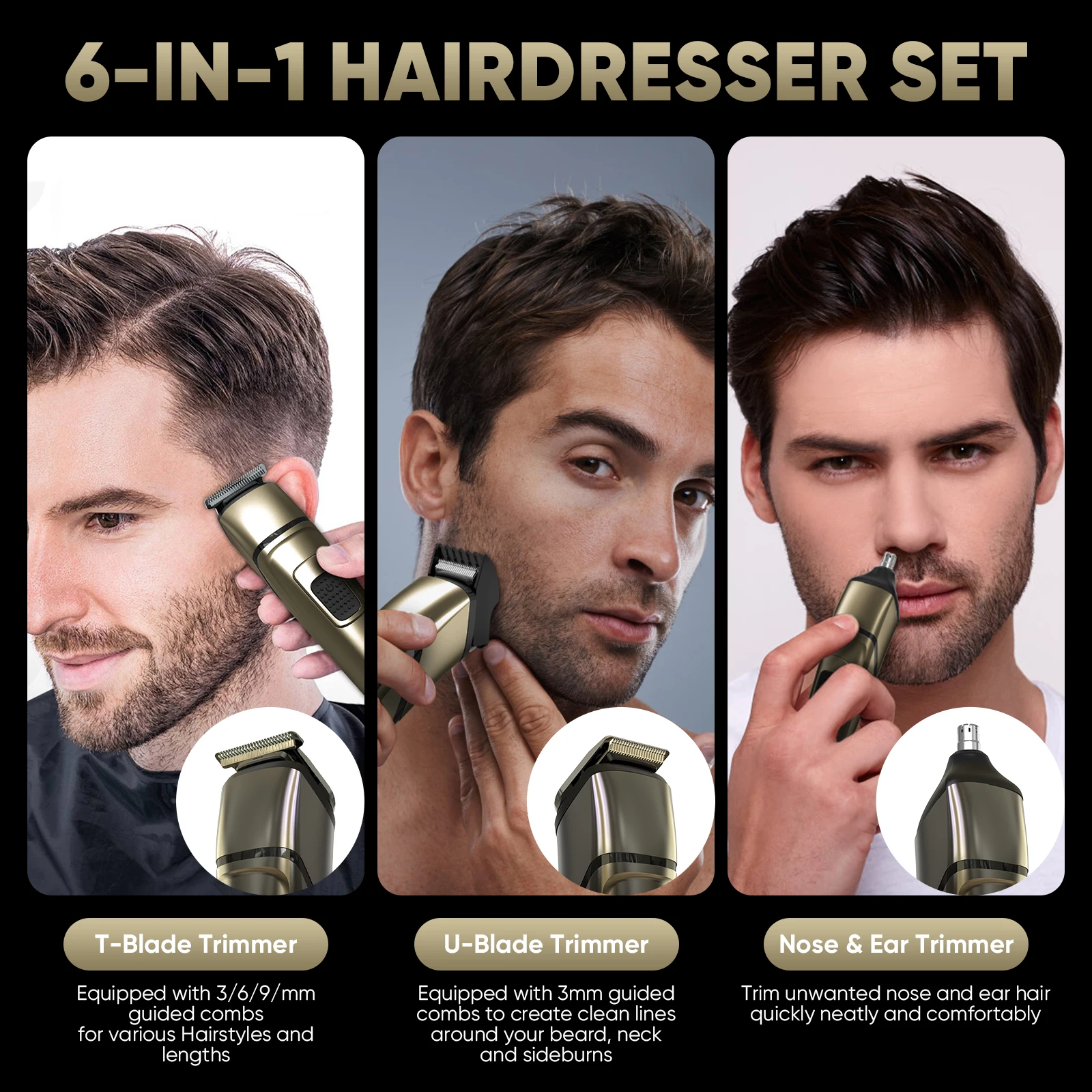 5 in 1 Electric Hair Clippers Men Professional Cordless Hair Trimmer Razors Rechargeable IPX7 Waterproof Hair Cutting Machine 4