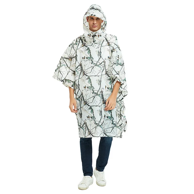 

Outdoor 3-in-1 Camo Poncho Mountaineering Hike Fishing Ride Backpack Raincoat Canopy Camping Moisture-proof Floor Cloth Pergola