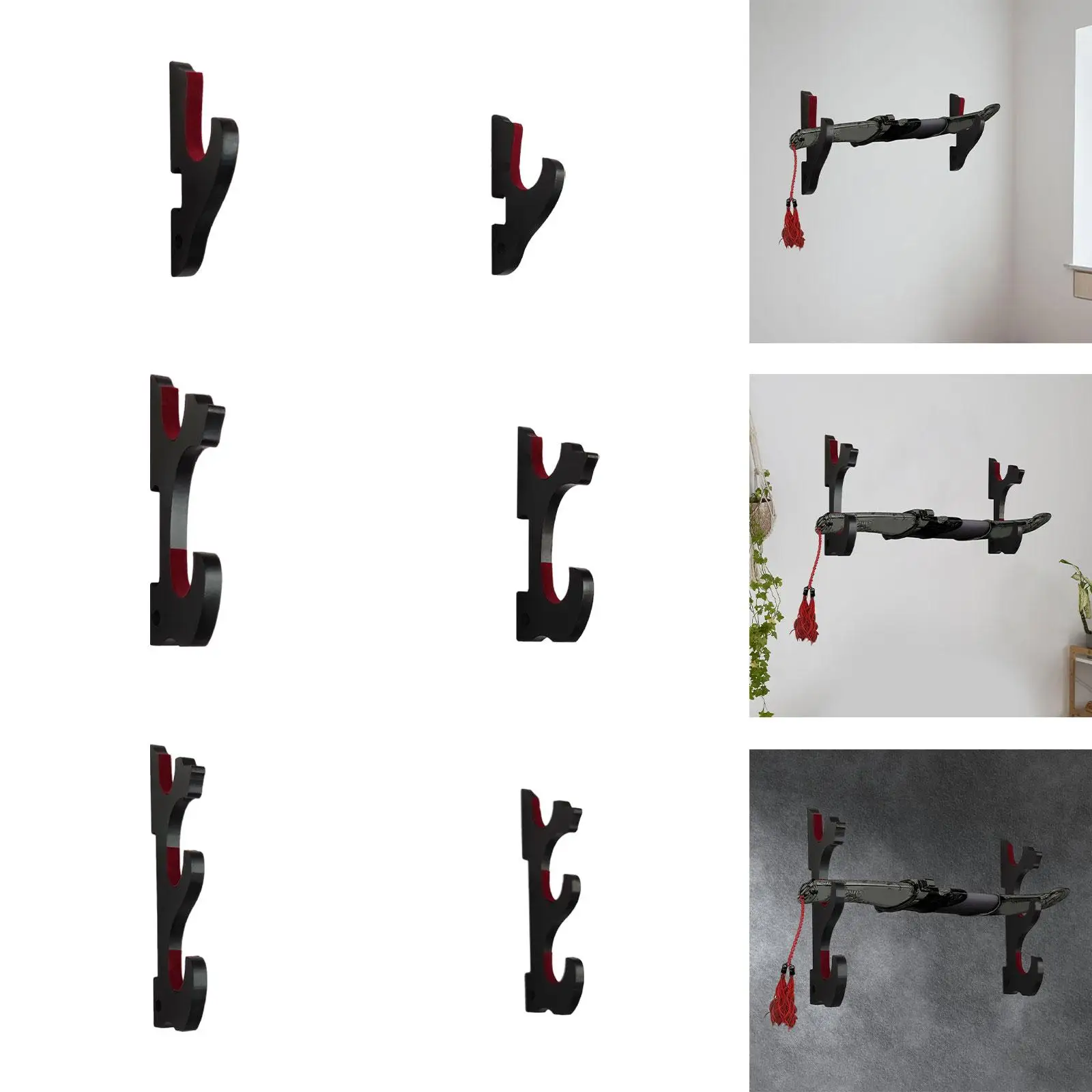 Sword Display Stand Wall Mount Compact Multifunctional Wooden Samurai Sword Stand for Wakizashi Flute Tanto Fishing Rods