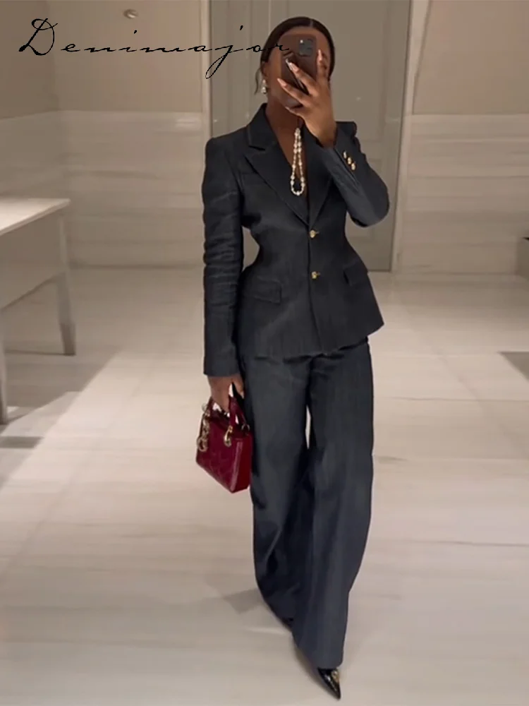 موضة الدنيم السراويل 3 قطع مجموعات للنساء الخصر ال...