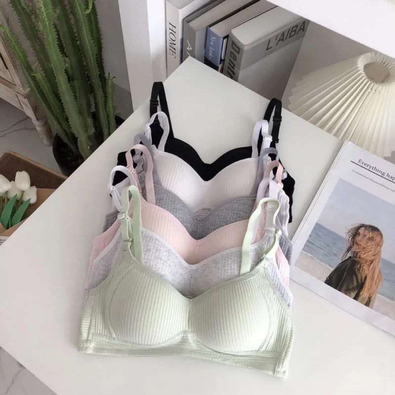 

Japanese Style Simple Pure Cotton Underwear Female Students Korean Style Underwired Bra Small Chest Push up and Anti-Sagging Bre