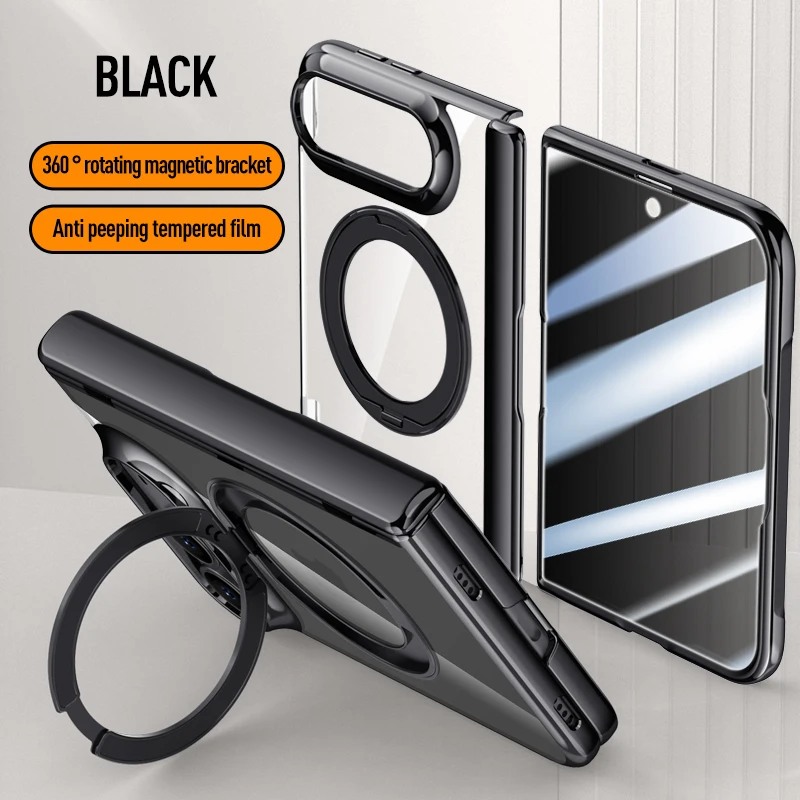 Luxury Transparent 360 Rotate for Magsafe Bracket Case for iPhone Ultra Fold Cover HighDefinition privacy Screen Protector Case