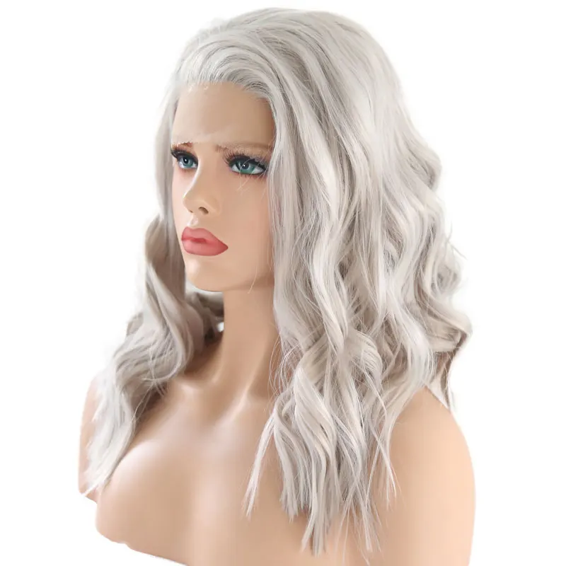 

Platinum Grey Short Loose Wave Synthetic 13X4 Lace Front Wigs Glueless Heat Resistant Fiber Hair Side Parting For Fashion Women