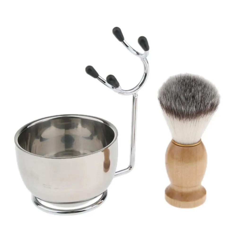 3 Pieces Shaving Set for Men, Shaving Brush + Stainless Steel
