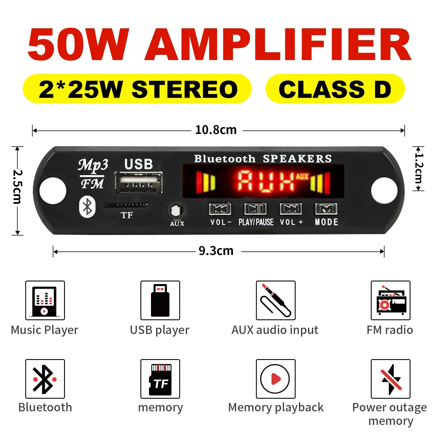 

2*25W amplifier MP3 Player Decoder Board 18V Bluetooth 5.0 50W amplifier Car FM Radio Module Support TF USB AUX